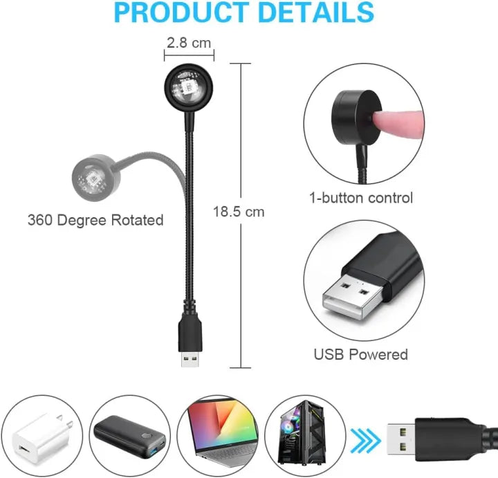 Mini USB RGB Sunset Lamp Projector