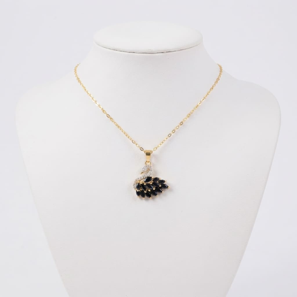 Gold black crystal swan pendant necklace displayed on white bust - Snap Mart Jewelry Pakistan
