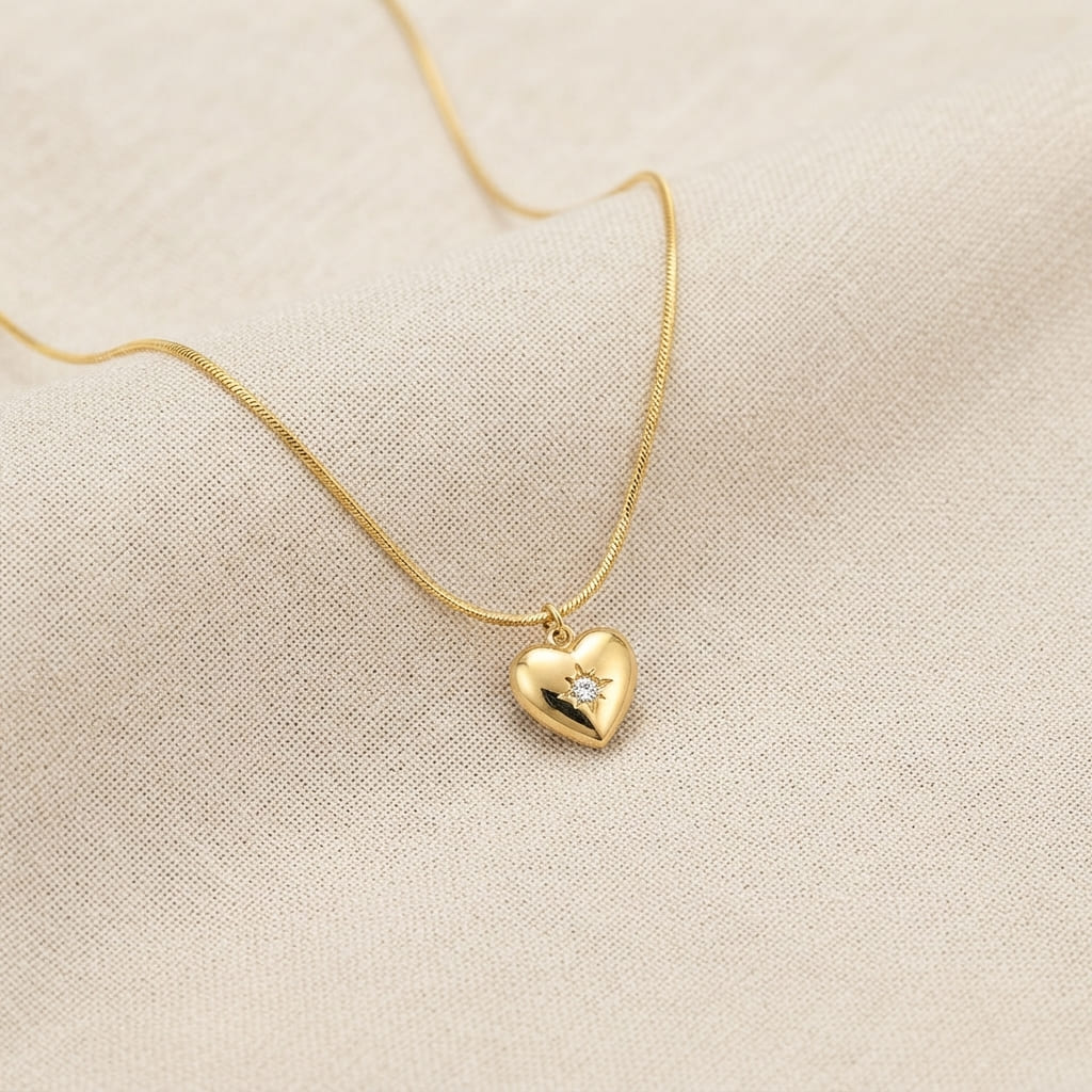 Heart Necklace with Sparkle Stone