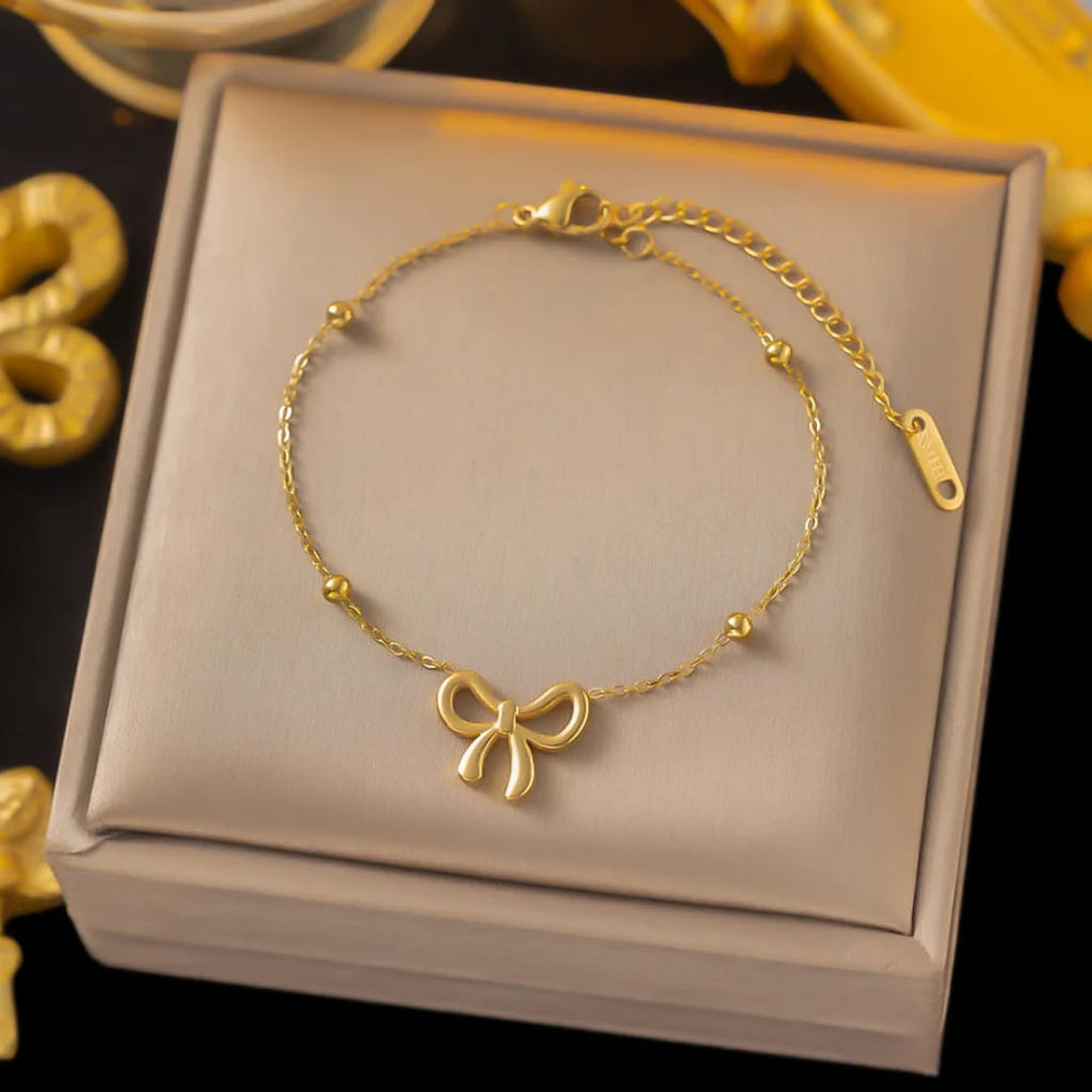 Minimalist Gold Bow Knot Charm Bracelet
